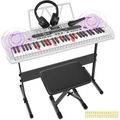SKONYON 61 Key Lighted Keyboard Piano Electric Keyboard Kit with Stand, Bench, Headphones and Built-in Speakers