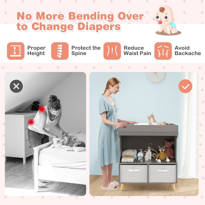 Costway Baby Changing Table Dresser Infant Diaper Station Nursery with  Pad & Drawers Gray, 5 of 11