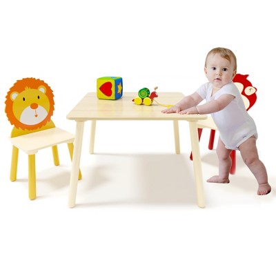 Yinvani Natural 3 Piece Toddler Table with 2 Chairs Set