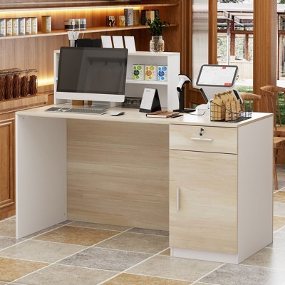 FUFU&GAGA White Reception Desk Retail Counter with Lockable Drawer