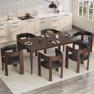 Coucheta 6-Piece Dining Chair Set - Mid-Century Modern PU Leather Chairs with Wide Seats & Rubberwood Frame, 22"W (Brown/Black) - 1 of 4