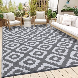 9x12' Waterproof Outdoor Rug, Reversible Plastic Patio Rugs with Storage Bag, Portable Carpet for Camping, Balcony Deck Backyard - 1 of 4