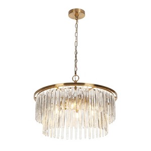 LNC Miswinamp 6-Lights 23.6" Modern   Luxury Tiered Drum Draped-Glass Chandelier, Gold - 1 of 4