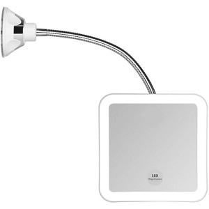 Square Flexible Gooseneck 10X Magnifying Makeup Mirror with LED Light, Power Locking Suction Cup, 360° Swivel, Cordless Portable for Travel - 1 of 4