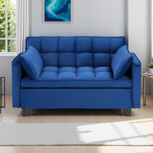 55" Green Velvet 3-in-1 Convertible Sofa Bed with Curved Back & Storage - 1 of 4