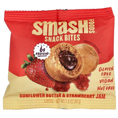Smash Foods, Snack Bites, Sunflower Butter & Strawberry Jam, 5 Bites, 1.8 oz