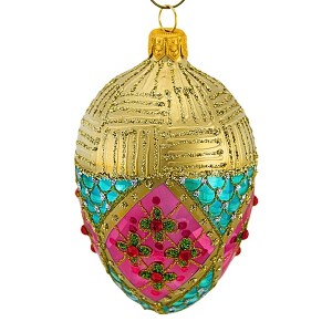 Miss Christmas 4.5 Inch Small Pink And Aqua Faberge Egg Christmas Tree Ornament , Christmas Decor Easter Holiday Heirloom (1PC) - 1 of 4
