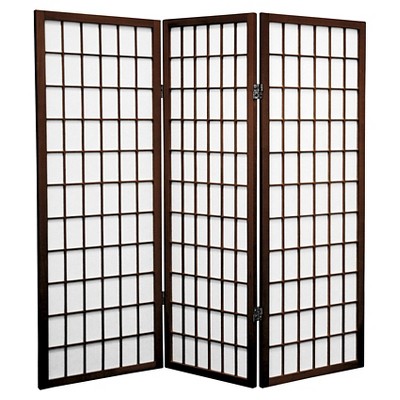 4 ft. Tall Window Pane Shoji Screen - Walnut (3 Panels)