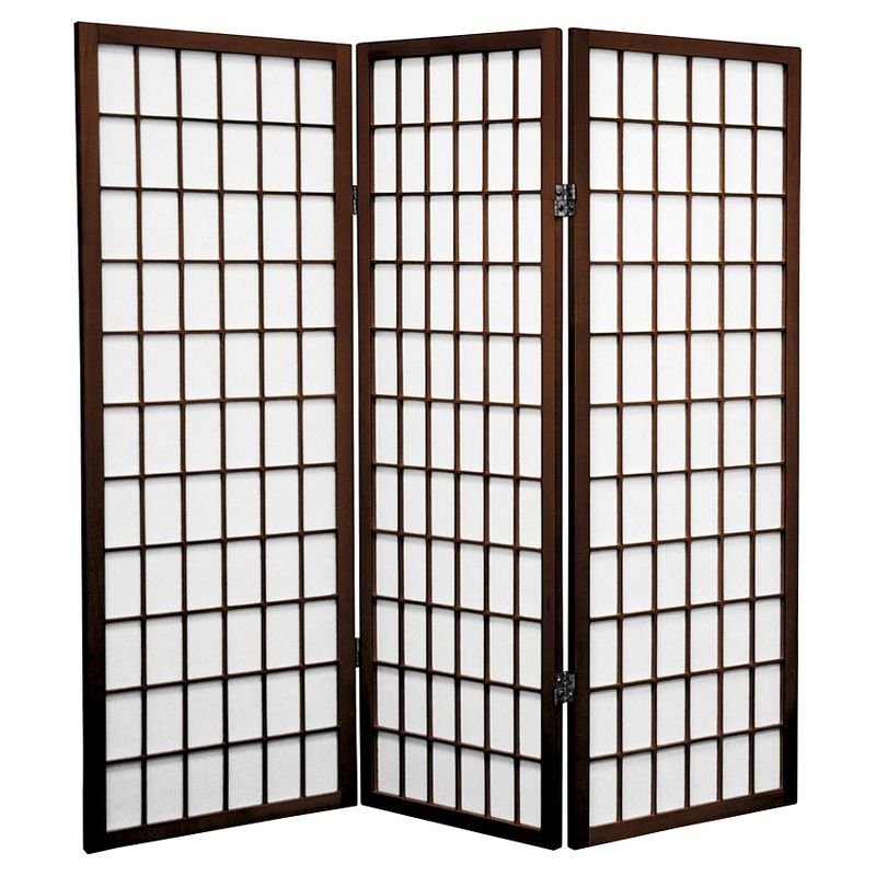 4 ft. Tall Window Pane Shoji Screen - Walnut (3 Panels), 1 of 6