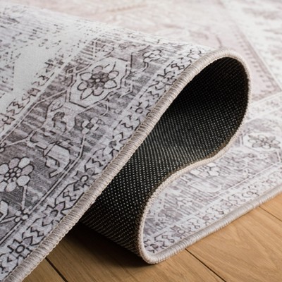 Beige and Grey Synthetic Machine Washable Runner Rug