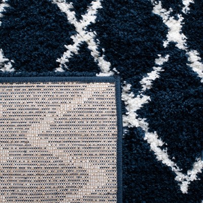 Ivory and Navy 8' x 10' Synthetic Shag Area Rug
