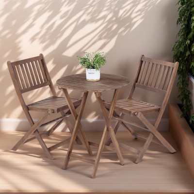 MOEPISY Wooden Folding Patio Furniture for Garden Backyard Balcony Porch w/ 1 Coffee Table and 2 Foldable Chairs