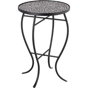 Teal Island Designs Modern Black Round Outdoor Accent Side Table 14" Wide Free-Form Mosaic Tabletop for Front Porch Patio Home House Balcony - 1 of 4