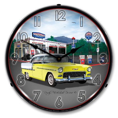 Collectable Sign & Clock | 1955 Bel Air Mitch's Garage LED Wall Clock Retro/Vintage, Lighted