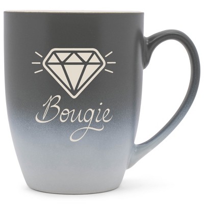 100 North Sparkling Diamond 10 Ounce Gray and White Two Toned Ombre, Comfortably Fits Your Hands, Ceramic Tea Coffee Cup Mug, Bougie