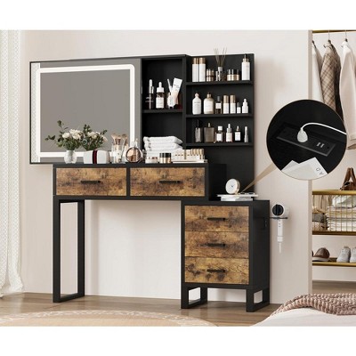 Vanity Desk with Mirror, Makeup Vanity Desk Charging Station,LED Light with 3 Lighting Modes