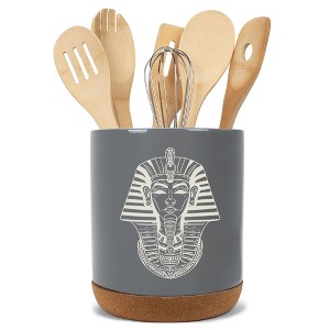 Elanze Designs Kitchen Utensil Holder With Non Slip Cork Base Large 8 Inch Ceramic Storage Crock Regal Egyptian Icon Countertop Organizer Pharoah Gray - 1 of 4