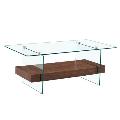 VYNXARIA 43.3 Inch Modern Two-Tier Coffee Table,Elegant Combination of Clear Glass and Light Wood Texture Sticker, a side table,display stand