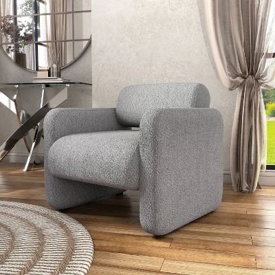 Gray Boucle Barrel Accent Chair with Wood Frame