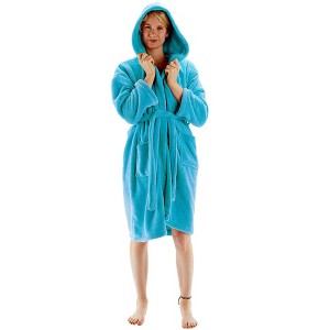 BC BARE COTTON Womens Hooded Robe Microfiber Plush Fleece Bathrobe - 1 of 4