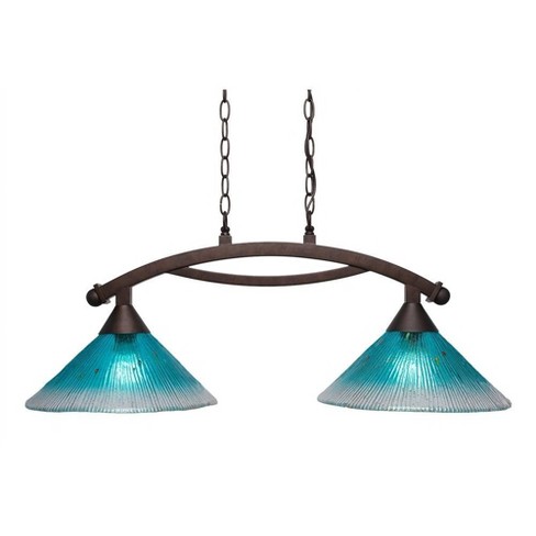 Toltec Lighting Bow 2 - Light Island Pendant Light in  Bronze with 12" Teal Crystal Shade - image 1 of 1