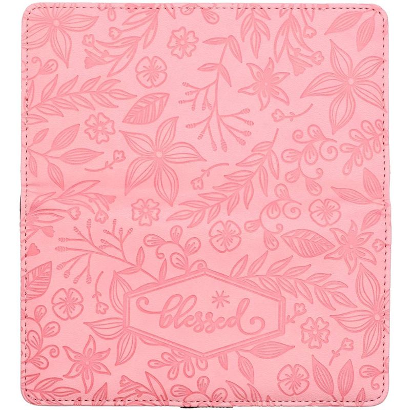 Juvale Checkbook Cover Wallet Credit Card Holder with RFID Blocking, Embossed Floral Design with Blessed Imprint for Women, PU Leather Pink, 4 of 6