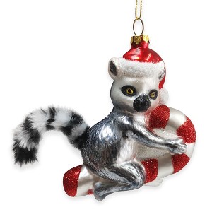 Ring Tailed Lemur Draped in Christmas Fun Glass Christmas Ornament, Madagascar Decor| OrnamentallyYou - 1 of 4