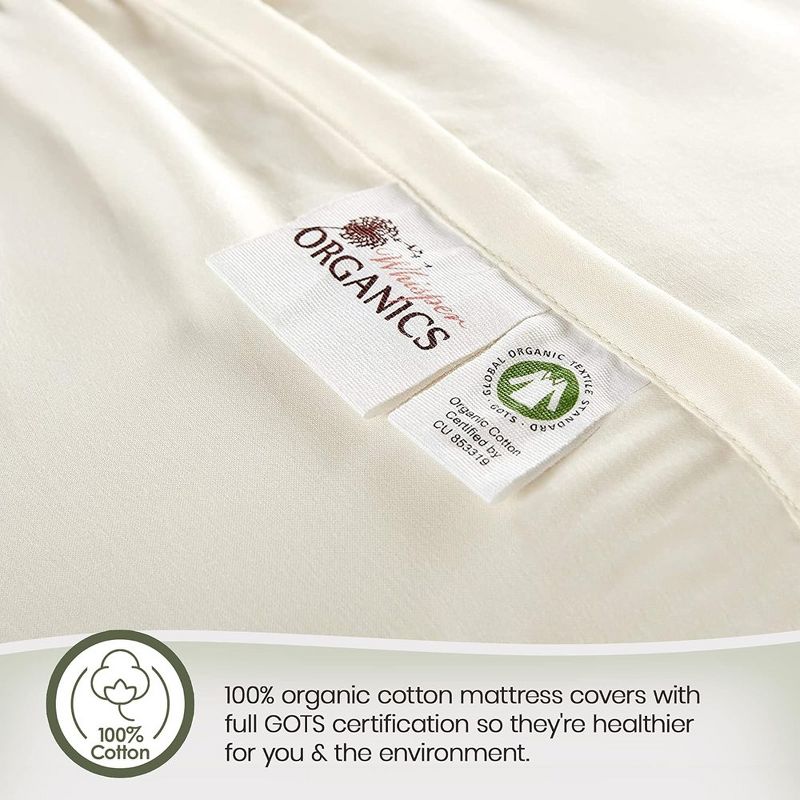 Whisper Organics, 100% Organic Cotton Mattress Protector, a Breathable, Quilted, Fitted Mattress Pad Cover, GOTS Certified, Ivory Color, 3 of 7