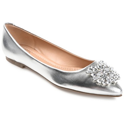 Journee Collection Womens Renzo Slip On Pointed Toe Ballet Flats, Silver   : Target