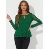INSPIRE CHIC Women's Floral Lace Front Peplum Hem Keyhole Sheer Long Sleeve Blouse - 3 of 4