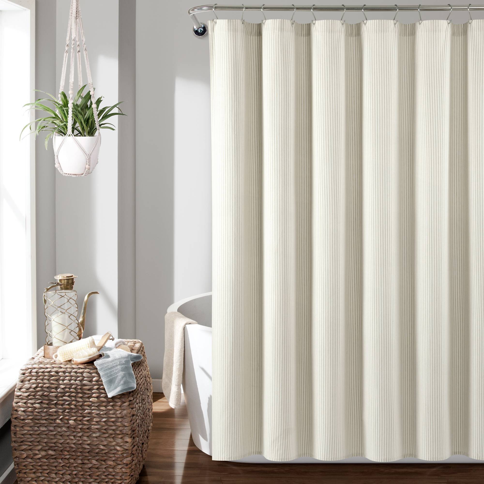 Beige 72"x72" Farmhouse Vintage Striped Yarn Dyed Cotton Shower Curtain Neutral - Lush Décor
