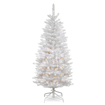 National Tree Company Artificial Pre-Lit Slim Christmas Tree, White, Kingswood Fir, White Lights, Includes Stand, 4.5ft