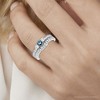 Pompeii3 3/4ct Round Blue Diamond 3-Stone Engagement Ring Wedding Set 10K White Gold - 4 of 4