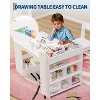 Art Table with 2 Chairs, Craft Play Wood Activity Desk with Large Storage Shelves for Writing Drawing white - 4 of 4
