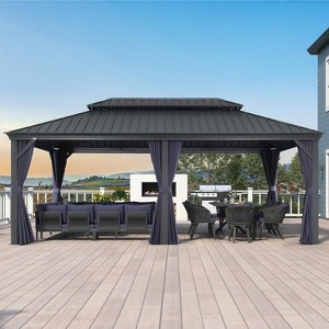 PURPLE LEAF Permanent Hardtop Gazebo Aluminum Gazebo with Galvanized Steel Double Roof for Patio Lawn and Garden with Curtains and Netting - 1 of 4