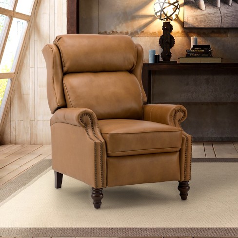 Ripheus Genuine Leather Manual Recliner with Nailhead Trims and Solid Wood Legs | KARAT HOME - image 1 of 4