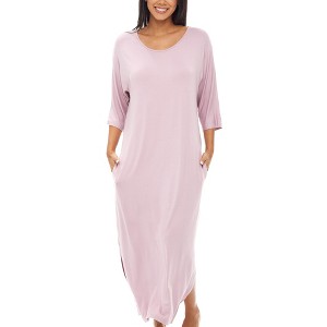 ADR Women's Soft Knit Caftan Nightgown, Loungewear Night Gown Long Sleep Dress with Pockets - 1 of 4