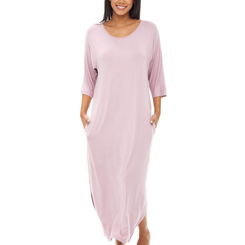 ADR Women's Soft Knit Caftan Nightgown, Loungewear Oversized Pajamas Long Sleep Dress with Pockets, 1 of 8