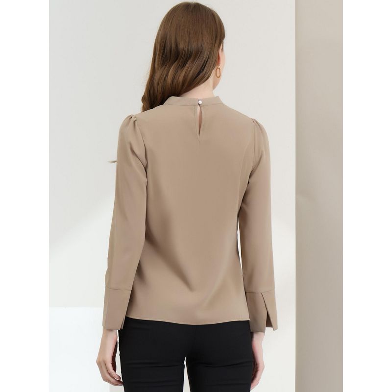 Allegra K Women's Keyhole Stand Collar Blouse Long Sleeve Button Front Work Blouses, 5 of 6