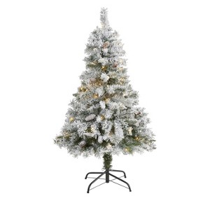 4ft. Flocked Pine Artificial Christmas Tree with Pinecones & 100 Clear LED Lights – Charming Winter Holiday X-Mas Tree - 1 of 4