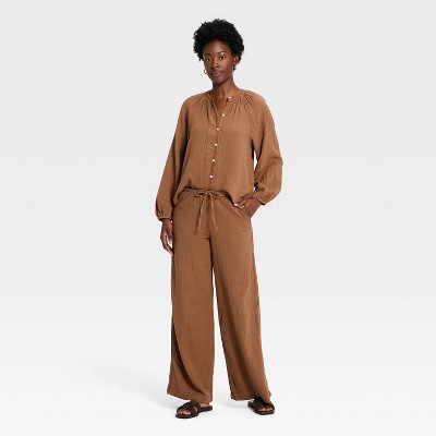 Women's Mid-Rise Drawstring Wide Leg Pull-On Pants - Universal Thread