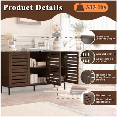 Farmhouse Brown MDF 47 inch Sideboard Buffet Cabinet with Adjustable Shelves
