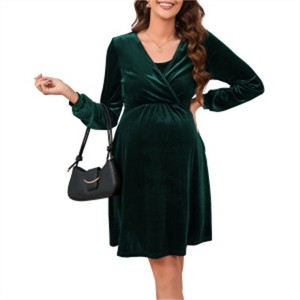BLUEMING Women's Velvet Maternity Wrap Dress - Discreet Nursing Access & Adjustable Silhouette for Cherished Moments - 1 of 4