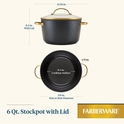 Black and Gold 6-Quart Aluminum Nonstick Stockpot with Glass Lid