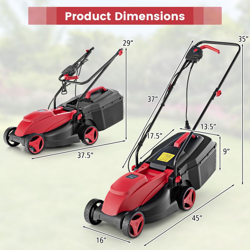 Costway Electric Corded Lawn Mower 10/12-AMP 13/14-Inch Walk-Behind Lawnmower with Collection Box, 3 of 11