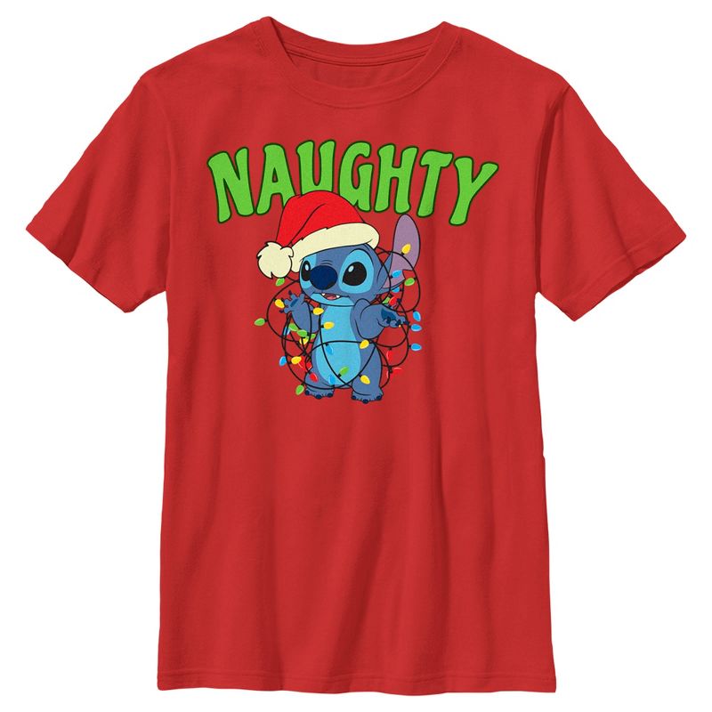 Boy's Lilo & Stitch Christmas Naughty Stitch T-Shirt, 1 of 5