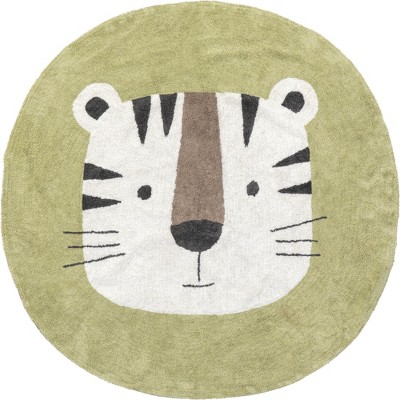 Nuloom Lumi Tiger Kids Pet Friendly Machine Washable Area Rug, Round 6', Ivory