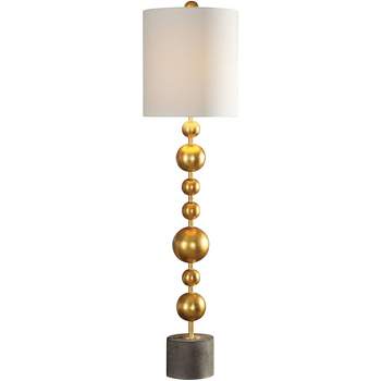 Uttermost Modern Table Lamp 39 1/2" Tall Metallic Gold Leaf Stacked Spheres White Linen Drum Shade for Living Room House Dining