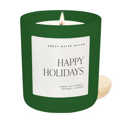 Sweet Water Decor Happy Holidays 15oz Green Matte Jar Soy Candle