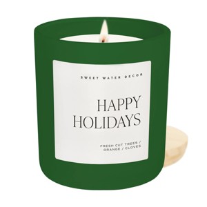Sweet Water Decor Happy Holidays 15oz Green Matte Jar Soy Candle - 1 of 3